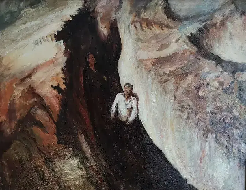 Obraz olejny "Wychodzący z otchłani" - polskiego malarza J. Kepiński — praca twórcy Piotr na Freshwall Marketplace