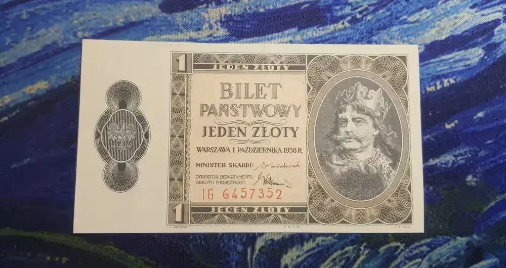 RZADKOŚĆ ! 1 Złoty 1938 s. IG UNC/UNC- Błąd druku — praca twórcy Krzysiek na Freshwall Marketplace