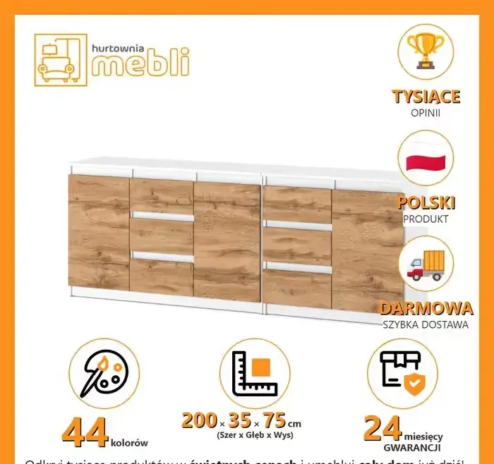 Duża Komoda Best Agnes 200cm Nowoczesna Szafka Do Salonu i Sypialni — praca twórcy Hurtownia-Mebli na Freshwall Marketplace