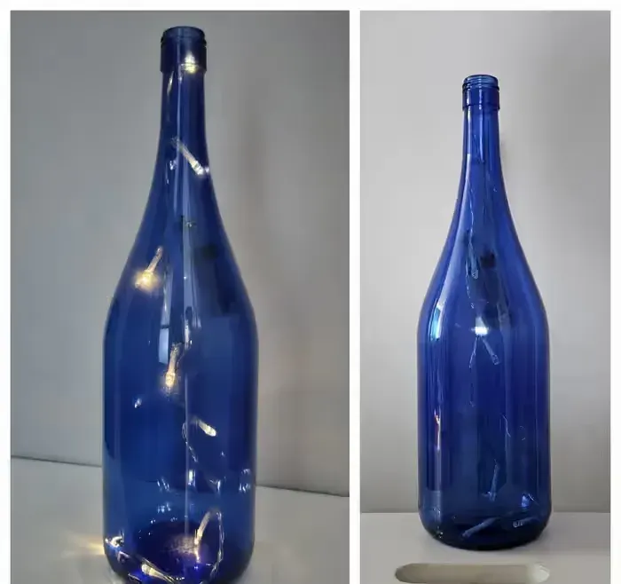 Niebieska lampka butelka led blue lamp Liebfrauenmilch resling handmad — praca twórcy Marlena na Freshwall Marketplace
