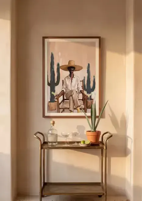 Plakat mężczyzna w sombrero z margaritą – grafika boho western, plakat na ścianę — praca twórcy Sprzedawca na Freshwall Marketplace