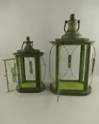 2 x LAMPION ART DECO LATARNIA szkło lampa zielona — ujęcie 2