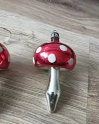 2x vintage bombki PRL muchomory grzybki szklane — ujęcie 4