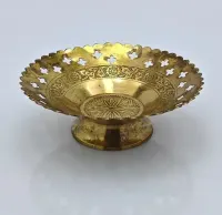 Ażurowa paterka vintage retro-metalowa złota misa dekoracyjna - 15 cm — ujęcie 2