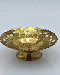 Ażurowa paterka vintage retro-metalowa złota misa dekoracyjna - 15 cm — ujęcie 4