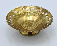 Ażurowa paterka vintage retro-metalowa złota misa dekoracyjna - 15 cm — ujęcie 5