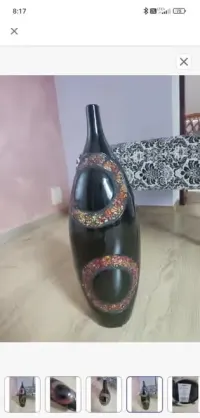 Czarny , pomarańczowy ceramiczny wazon, ozdobny — ujęcie 5