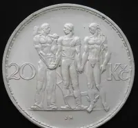 Czechosłowacja 20 koron 1934 - trzy osoby - srebro - 2 — ujęcie 2