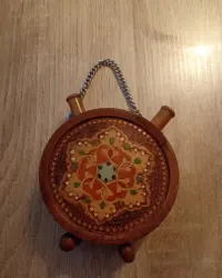Drewniana Ozdoba Folk Stylizowany Buklak Manierka Recznie Zdobiona 9 cm (114) — ujęcie 3