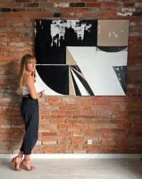 Duży obraz loft 3D czarny bialy kaszmir — ujęcie 2