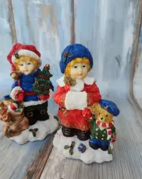 Figurki świąteczne - Chłopiec - dziewczyna - design - vintage — ujęcie 2