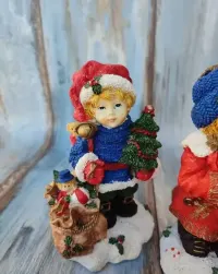 Figurki świąteczne - Chłopiec - dziewczyna - design - vintage — ujęcie 3