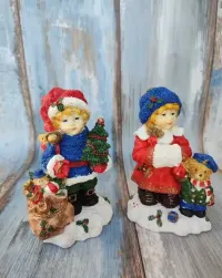 Figurki świąteczne - Chłopiec - dziewczyna - design - vintage — ujęcie 5