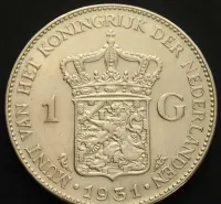 Holandia 1 gulden 1931 - królowa Wilhelmina - srebro — ujęcie 2