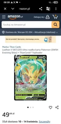 Karta pokemon LeafeonV z 2021.r — ujęcie 3