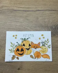 Kartka okolicznościowa lis dynia akwarela halloween jesień jesieniara — ujęcie 2