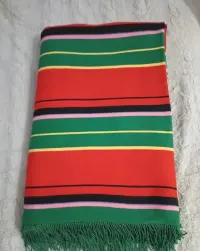 Kilim / pasiaki / narzuta, z zielonymi frędzlami — ujęcie 3