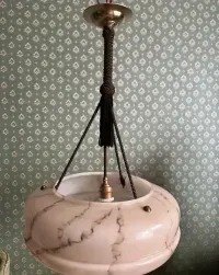 Lampa wisząca przedwojenna art deco ampla żyrandol antyk marmurek — ujęcie 2