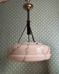 Lampa wisząca przedwojenna art deco ampla żyrandol antyk marmurek — ujęcie 5