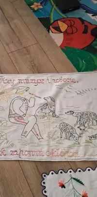 Makatki ludowe haftowane z czasów PRL Cena za 2 sztuki — ujęcie 2