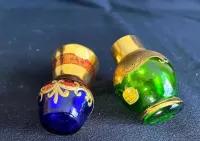 Miniaturowe wazoniki Bohemia Glass Czechosłowacja złocone para retro — ujęcie 2