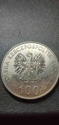 Moneta z PRL - 100 zł 1986 r. KRÓL WŁADYSŁAW I ŁOKIETEK — ujęcie 2