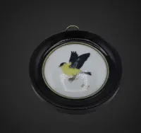 porcelanowy obrazek z Limoges w czarnej ramie ptaszek  b61/052961 — ujęcie 4