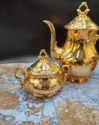 Porcelanowy środek stołu - Złoty  dzbanek cukiernica design - 3315 — ujęcie 2