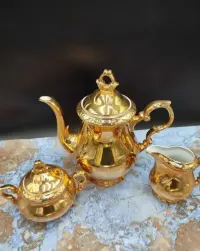 Porcelanowy środek stołu - Złoty  dzbanek cukiernica design - 3315 — ujęcie 3