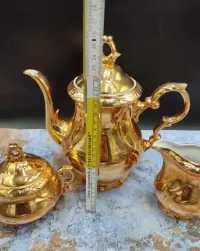 Porcelanowy środek stołu - Złoty  dzbanek cukiernica design - 3315 — ujęcie 4