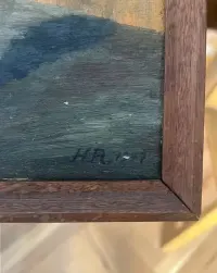 Stary Obraz Olejny Maki Zawilce 1947 r. Monogram HR — ujęcie 3
