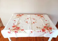 stary retro vintage biały lniany obrus maki polne w kwiaty kwiatki prl — ujęcie 3