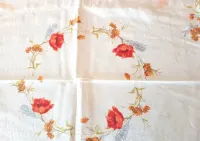 stary retro vintage biały lniany obrus maki polne w kwiaty kwiatki prl — ujęcie 5