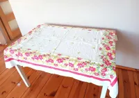 stary retro vintage bialy lniany obrus z lnu czasów prlu świateczny — ujęcie 3