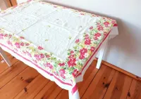 stary retro vintage bialy lniany obrus z lnu czasów prlu świateczny — ujęcie 4
