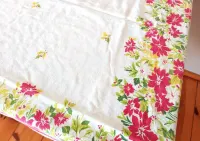 stary retro vintage bialy lniany obrus z lnu czasów prlu świateczny — ujęcie 5