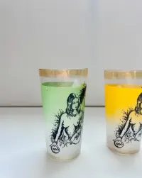 Szklanki z okresu PRL z grafiką / szklaneczki Vintage 2 sztuki PRL — ujęcie 4