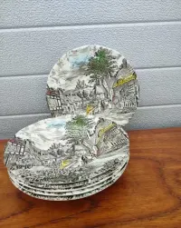 Talerze Obiadowe  Angielska porcelana  Głębokie Old Englisch Village W — ujęcie 2