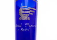 Wazon szklany logo ORBIS niebieski PRL — ujęcie 3
