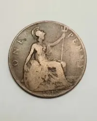 Wielka Brytania One Penny ( 1 pens ) 1910r. Edward VII — ujęcie 5