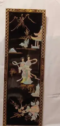 zabytkowy-gejsz- obraz 92 cm/30,5cm/2cm drewno laka masa perlowa — ujęcie 3