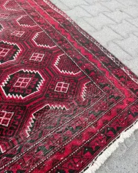 Dywan perski Beluch turkmeński ręcznie tkany 190x90 wełna vintage — ujęcie 4