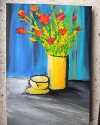 Impresja Kwiatowa –  ręcznie malowany obraz akrylowy 30 × 40 cm — ujęcie 5