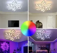 Lampa Led sufitowa RGB Biała w kształcie Kwiatu sterowana pilotem — ujęcie 3