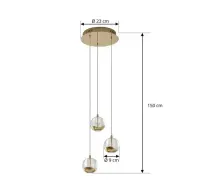 Lampa wisząca z trzema szklanymi kulami w kolorze błyszczącego złota — ujęcie 2