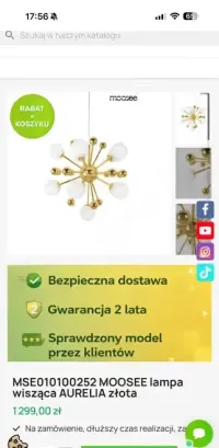 Lampa złota z białymi kloszami - super cena — ujęcie 4