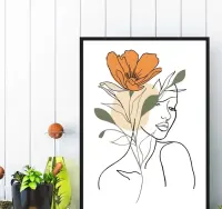 plakat kobieta i kwiaty abstrakcja, plakat do salonu w ramę kobieta — ujęcie 4