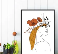 plakat kobieta i kwiaty abstrakcja, plakat do salonu w ramę kobieta — ujęcie 4