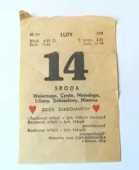 1996 rok /14 luty/ Walentynki /unikatowa kartka z kalendarza/ zrywak / — ujęcie 4