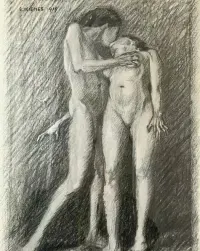 Akt Ernst Wienes Oryginalny sygnowany obraz  1919r. Rama Art Déco — ujęcie 3